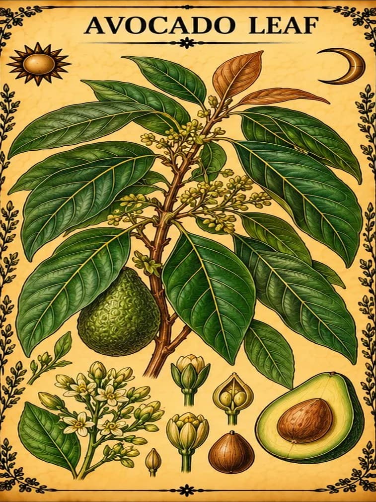 Botanical illustration of Avocado Leaf