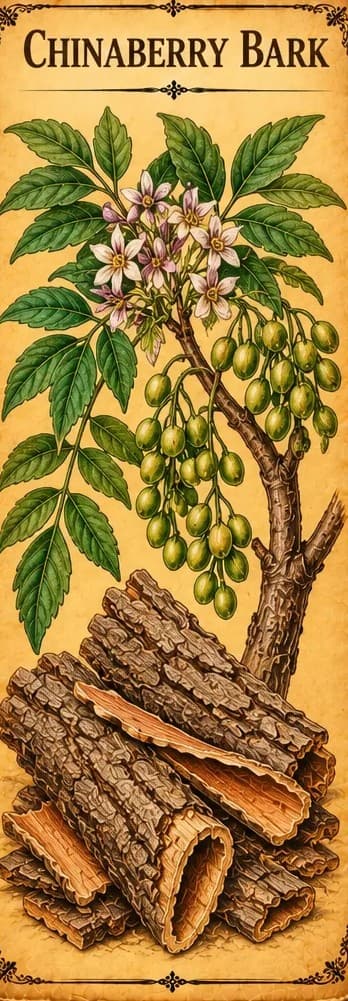 Botanical illustration of Chinaberry Bark