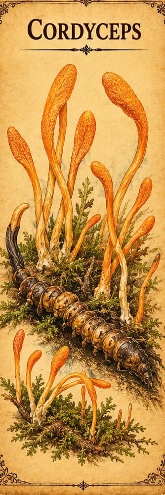 Botanical illustration of Cordyceps