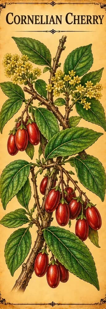 Botanical illustration of Cornelian Cherry