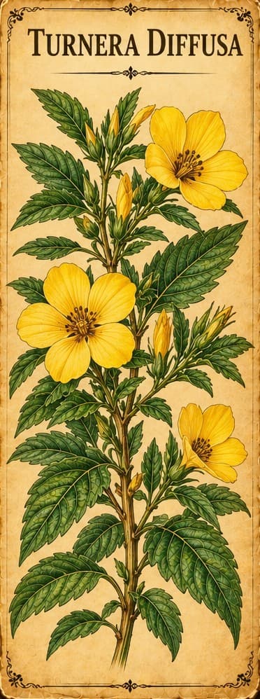 Botanical illustration of Damiana