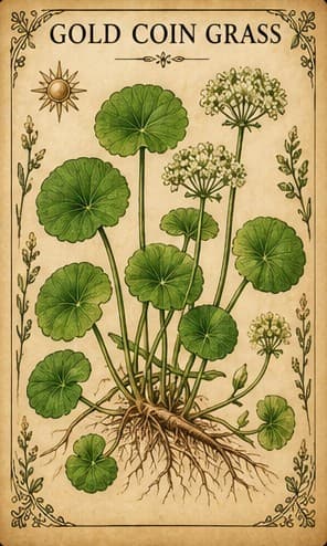Botanical illustration of Gold Coin Grass