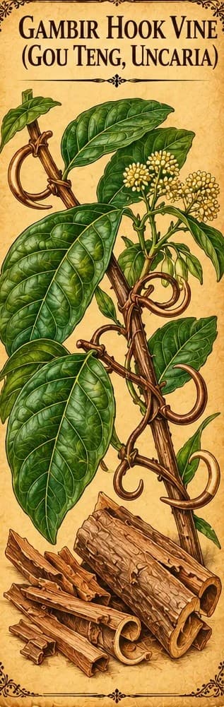 Botanical illustration of Gambir Hook Vine