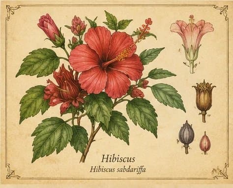 Botanical illustration of Hibiscus