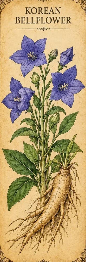 Botanical illustration of Korean Bellflower