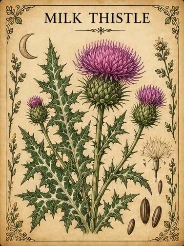 Botanical illustration of Milk Thistle