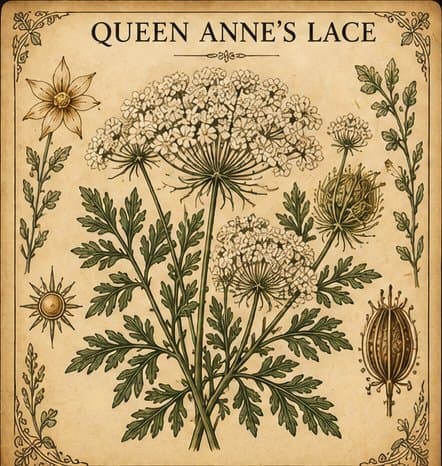 Botanical illustration of Queen Anne's Lace