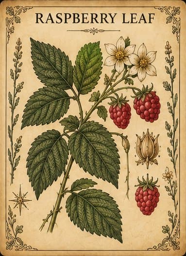 Botanical illustration of Raspberry Leaf