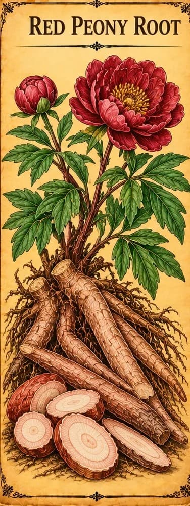 Botanical illustration of Red Peony Root