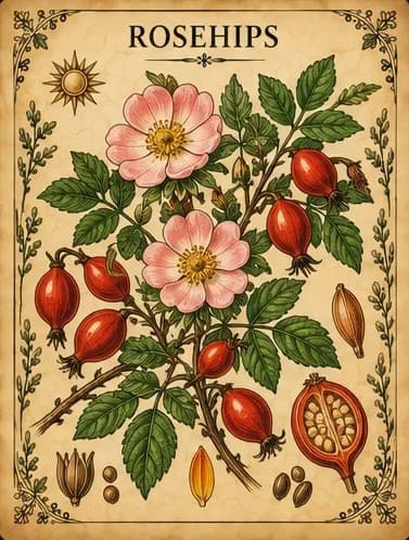 Botanical illustration of Rosehips