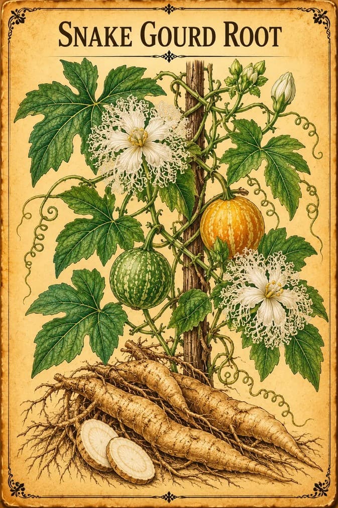 Botanical illustration of Snake Gourd Root