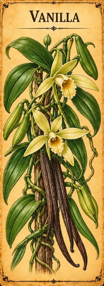 Botanical illustration of Vanilla