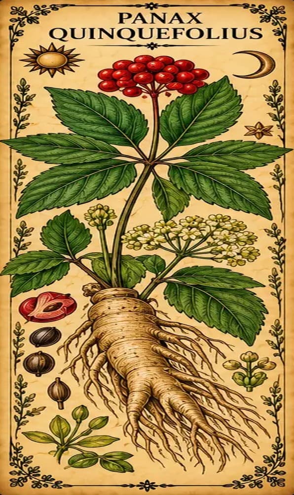 Botanical illustration of American Ginseng