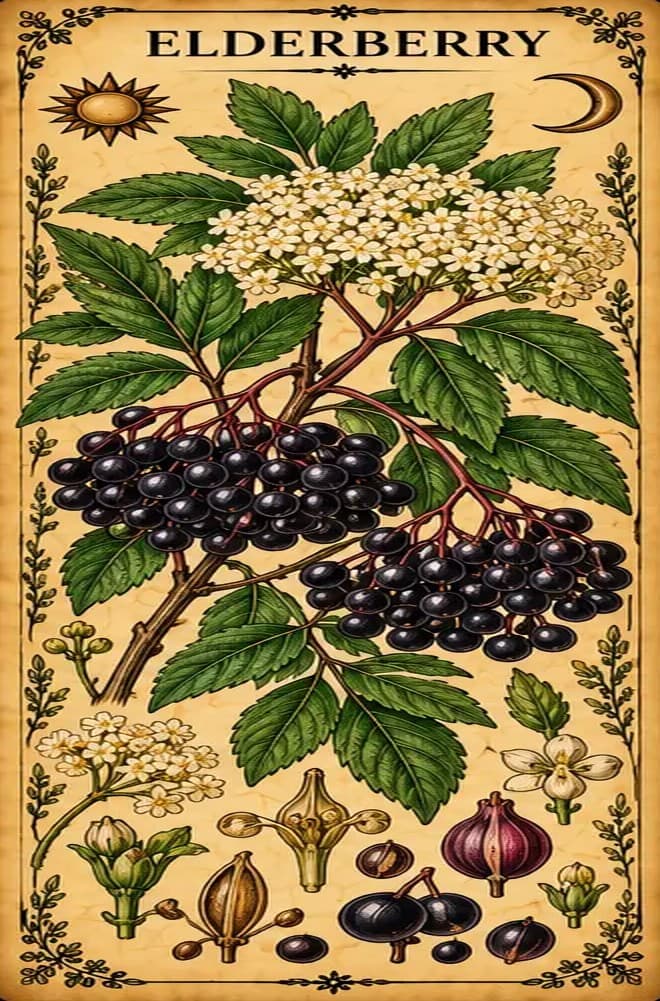 Botanical illustration of Elderberry