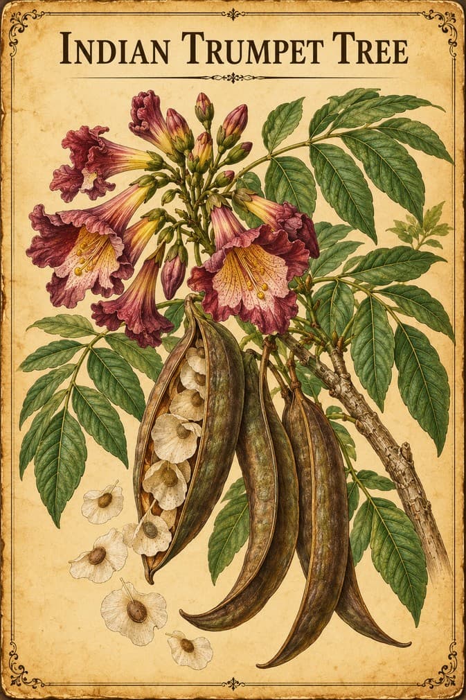 Botanical illustration of Indian Trumpet Tree