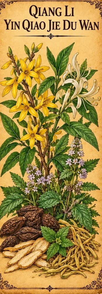 Botanical illustration of Qiang Li Yin Qiao Jie Du Wan